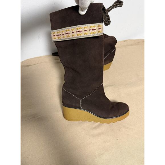 Marc Jacobs Boots Womens Size 39 Brown Suede Wedge Platform Embroidered Calf - Picture 5 of 12